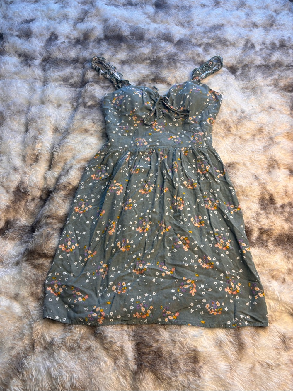 As U Wish Olive Green Floral Tie-Strap Sundress